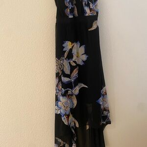 White House Black Market Black and Blue Floral High Low Dress